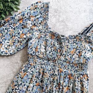 American Eagle Blue Boho Floral Mini Dress Size XS